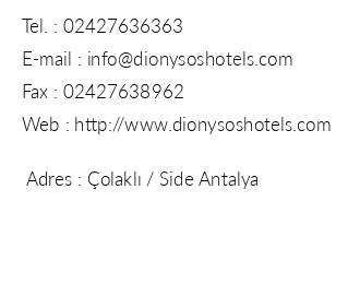 Dionysos Hotels iletiim bilgileri